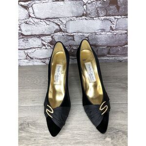 Private Collection Black Suede Rhinestone Pointed Toe Pumps Heels Women Sz 9.5AA